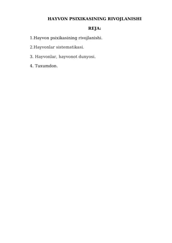 HAYVON PSIXIKASINING RIVOJLANISHI