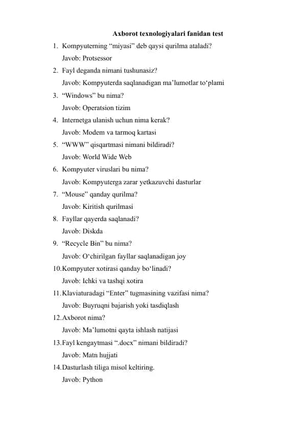 Agros test savolari Axborot texnolohiyalari