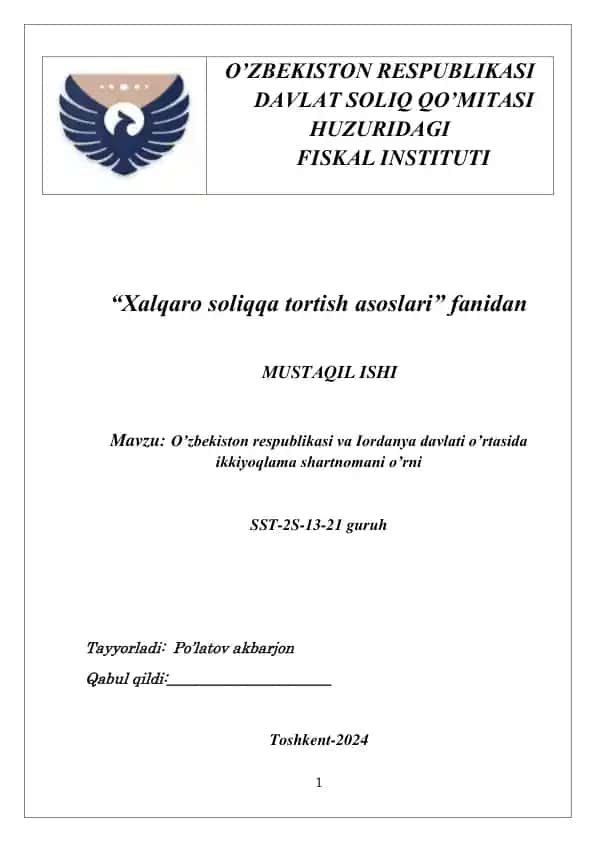 O’zbekiston respublikasi va Iordanya davlati o’rtasida ikkiyoqlama shartnomani o’rni