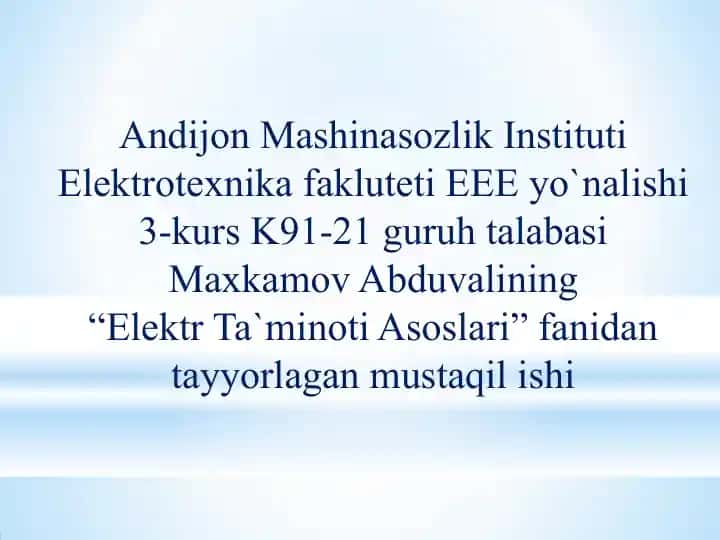 Elektr Ta'minoti Asoslari