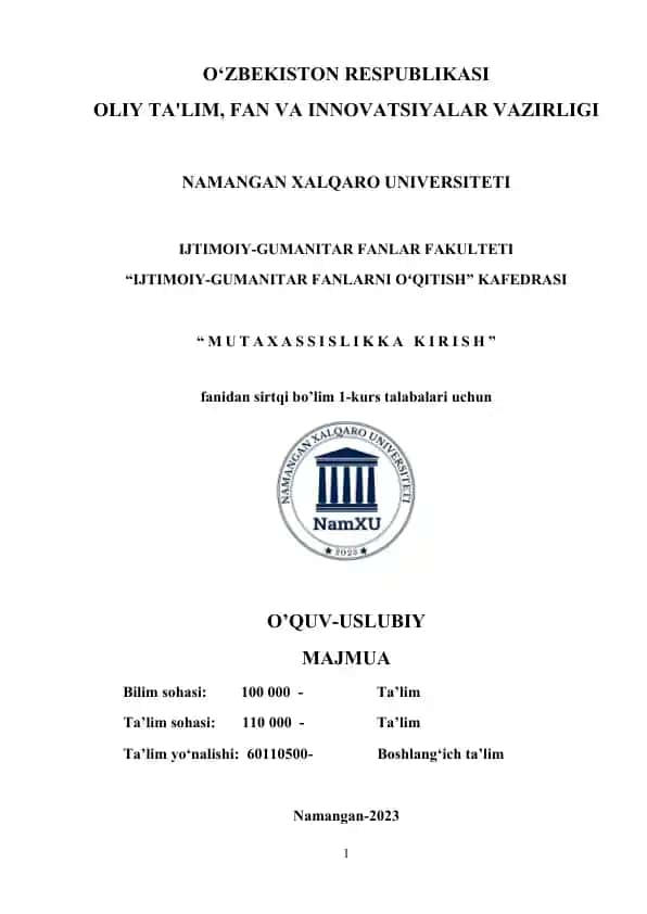O’QUV-USLUBIY MAJMUA