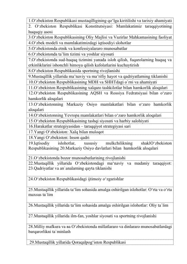 O‘zbekiston Respublikasi mustaqilligining qo‘lga kiritilishi va tarixiy ahamiyati
