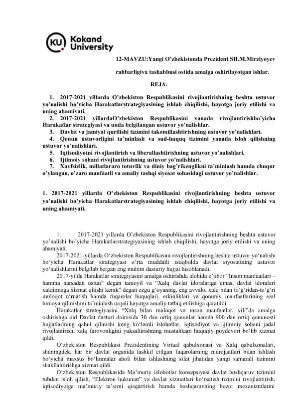 Yangi O’zbekistonda Prezident SH.M.Mirziyoyev rahbarligi va tashabbusi