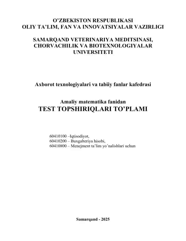 Amaliy Matematika Fanidan Test Topshiriqlari To'plami