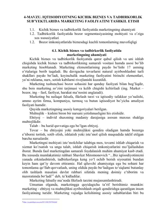 Marketingning ahamiyati kichik biznes va tadbirkorlik faoliyatida