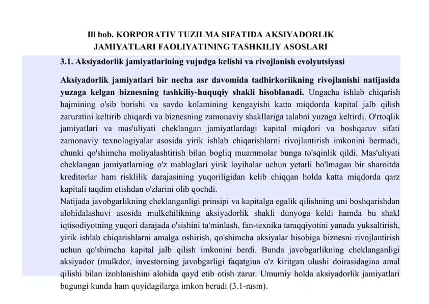 Aksiyadorlik jamiyatlarining korporativ tuzilma sifatida faoliyatini tashkil etish asoslari