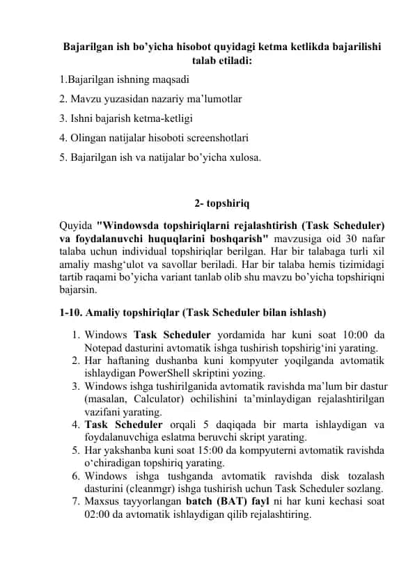 Windowsda topshiriqlarni rejalashtirish va foydalanuvchi huquqlarini boshqarish