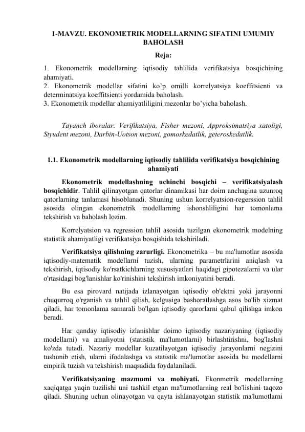 Ekonometrik Modellar Haqida