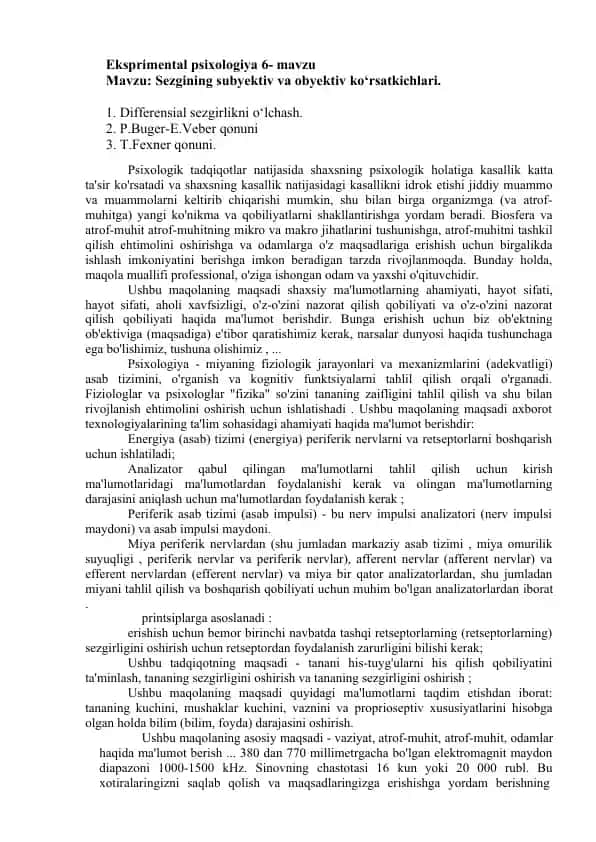 Eksperimental psixologiya 6-mavzu