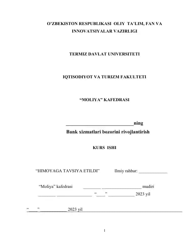 Bank xizmatlari bozorini rivojlantirish
