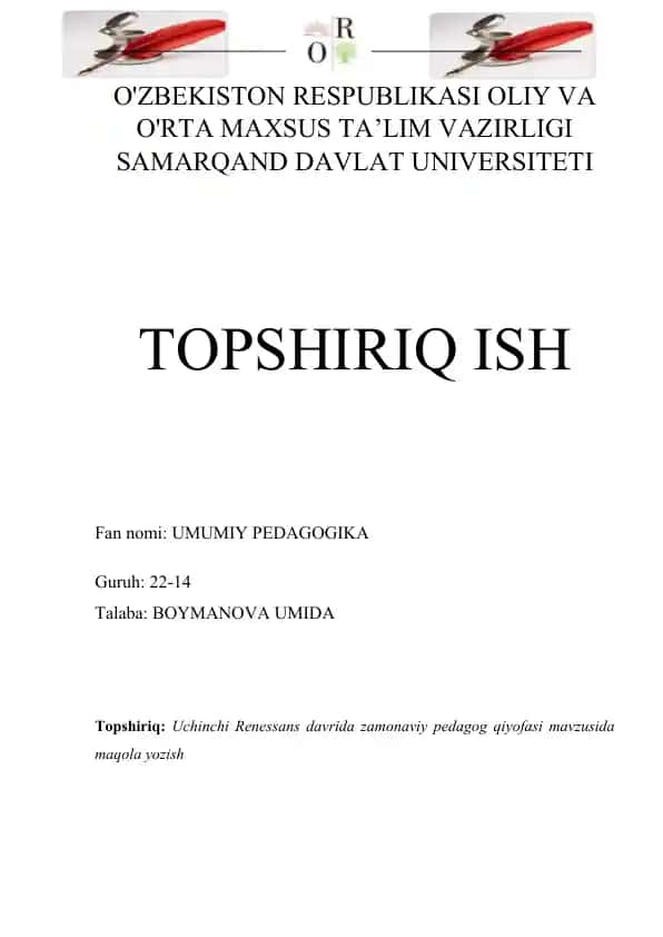 UCHINCHI RENESSANS DAVRIDA ZAMONAVIY PEDAGOG QIYOFASI maqolasi