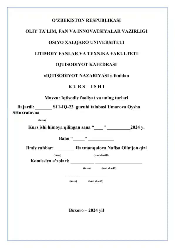 Iqtisodiy faoliyat va uning turlari