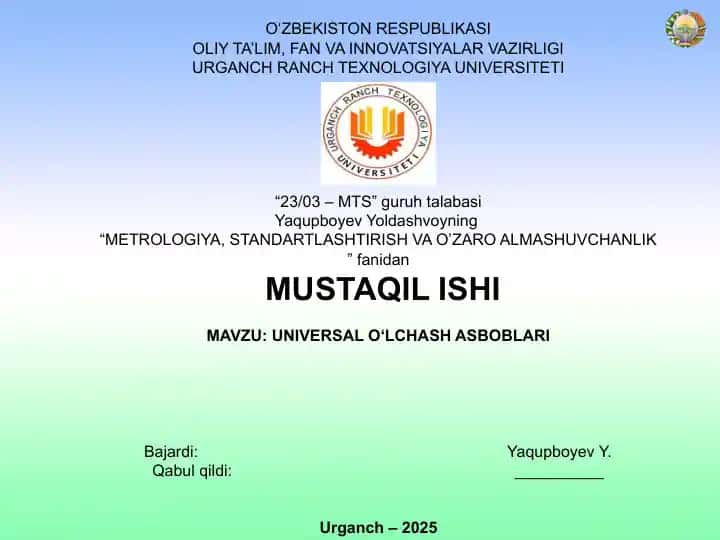 UNIVERSAL O‘LCHASH ASBOBLARI