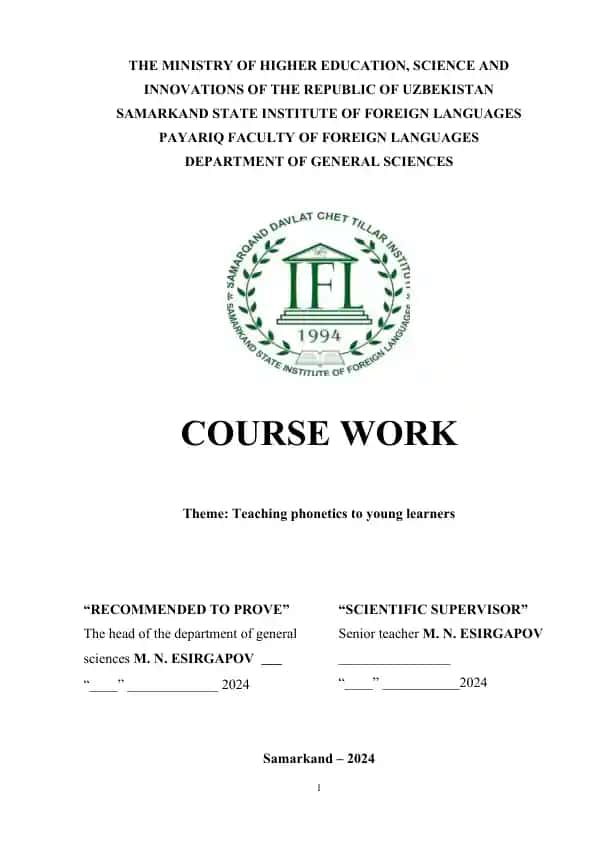 Course Work: Teaching Phonetics to Young Learners