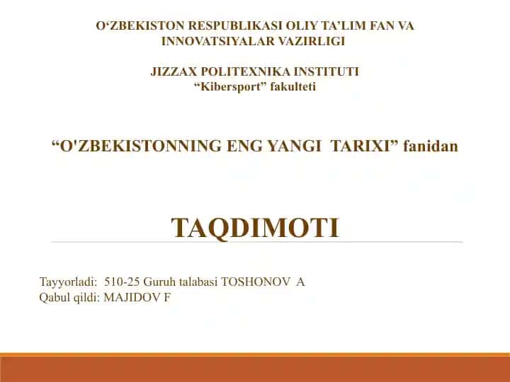 O'ZBEKISTONNING ENG YANGI TARIXI