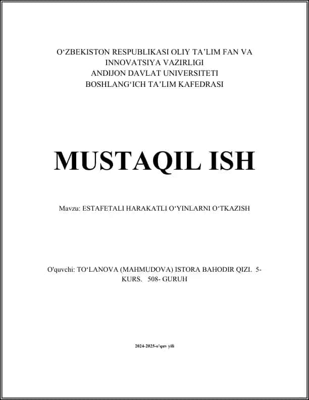 Estafetali Harakatli O'yinlarni O'tkazish