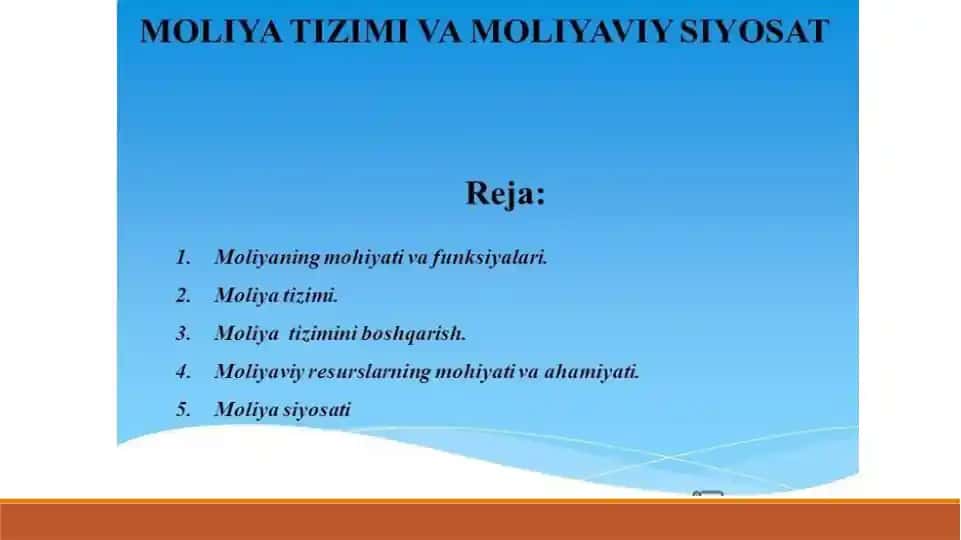 MOLIYA TIZIMI VA MOLIYAVIY SITYOSAT