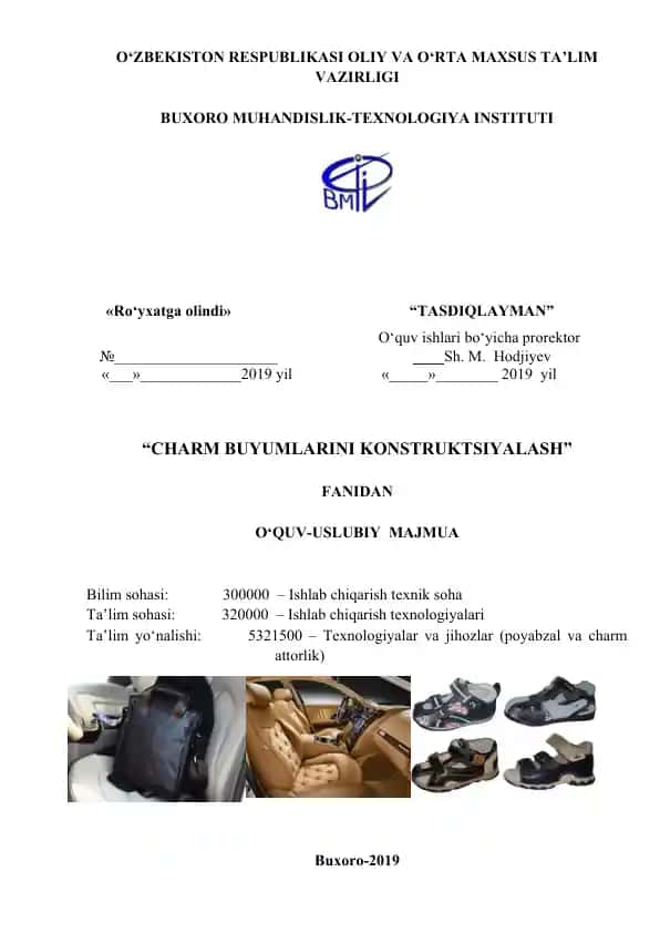 O‘quv-uslubiy majmua "CHARM BUYUMLARINI KONSTRUKTSIYALASH"
