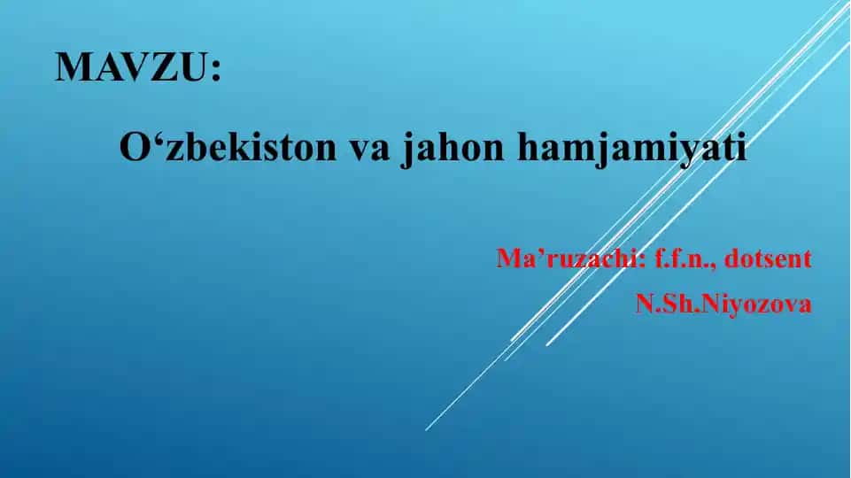 O‘zbekiston va jahon hamjamiyati