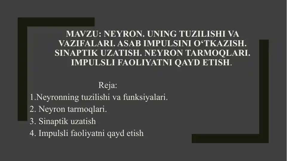 Neyronning tuzilishi va vazifalari