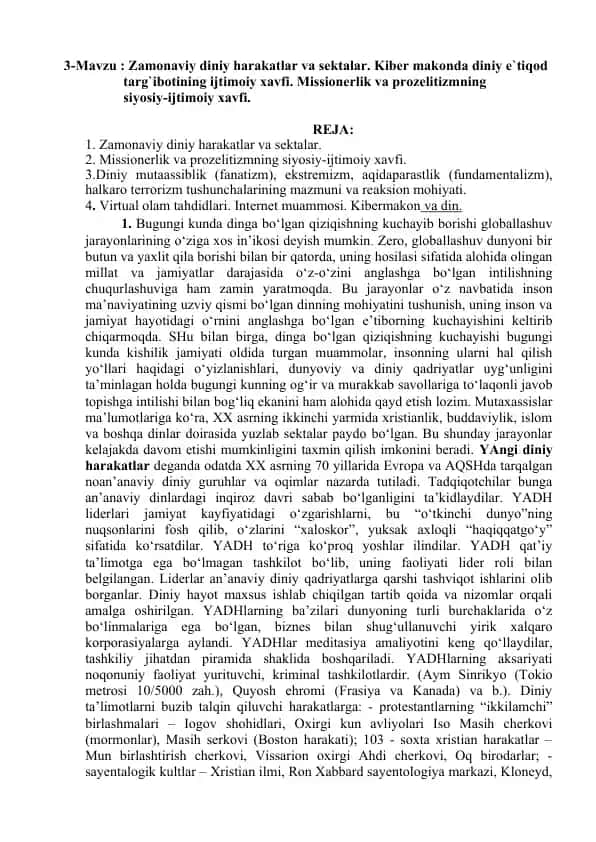 Zamonaviy diniy harakatlar va sektalar