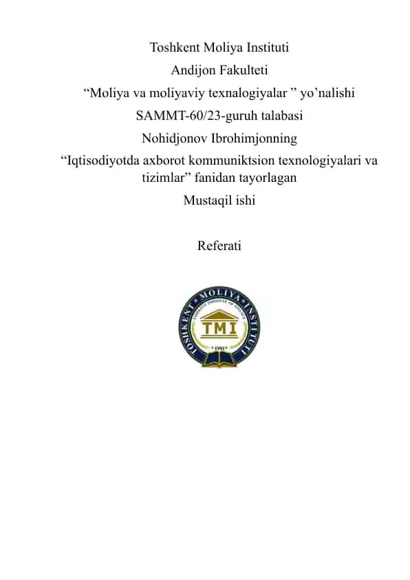 Elektron hukumat tushunchasi va vazifalari Referati