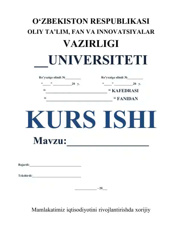 Mamlakatimiz iqtisodiyotini rivojlantirishda xorijiy investitsiyalarning o‘rni va bu masalani o‘qitish uslubiyoti (Bitiruv malakaviy ish)