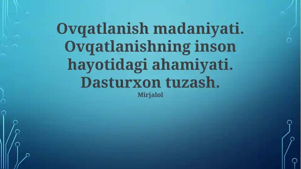 Ovqatlanish madaniyati