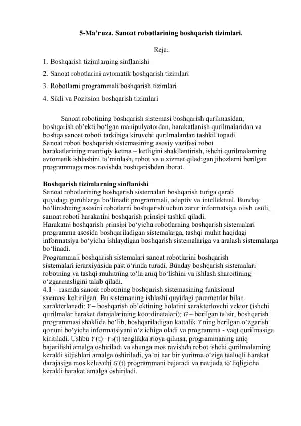 Sanoat robotlarining boshqarish tizimlari
