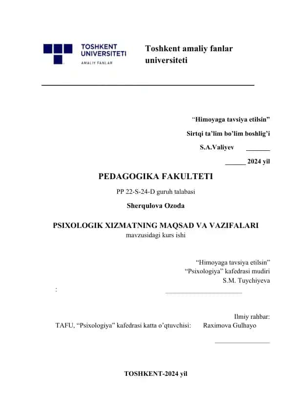 PSIXOLOGIK XIZMATNING MAQSAD VA VAZIFALARI