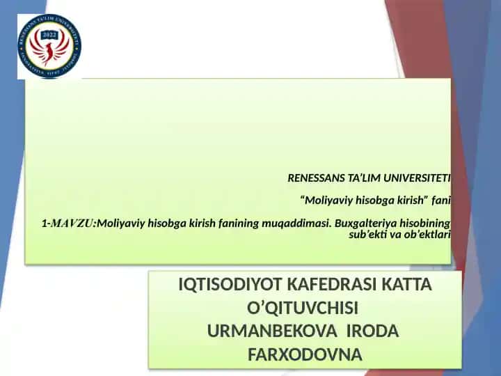 Moliyaviy hisobga kirish fanining muqaddimasi