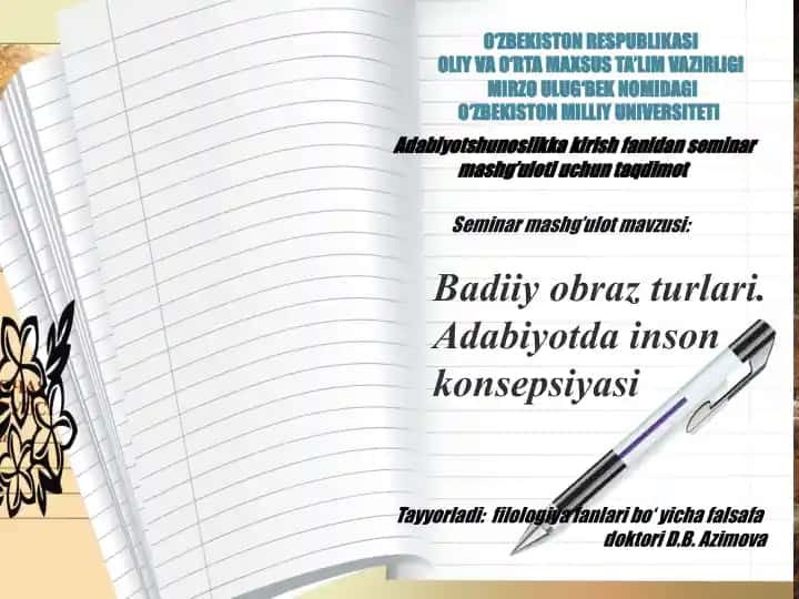Badiiy obraz turlari. Adabiyotda inson konsepsiyasi