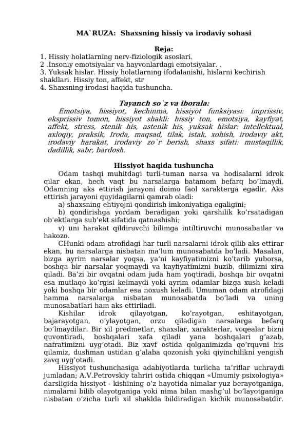Shaxsning hissiy va irodaviy sohasi