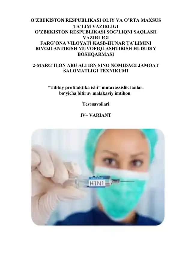 Tibbiy profilaktika ishi mutaxassislik fanlari bo‘yicha bitiruv malakaviy imtihon
