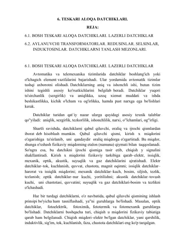 TESKARI ALOQA DATCHIKLARI