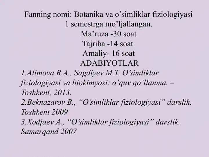 O'simliklar fiziologiyasi va biokimyosi