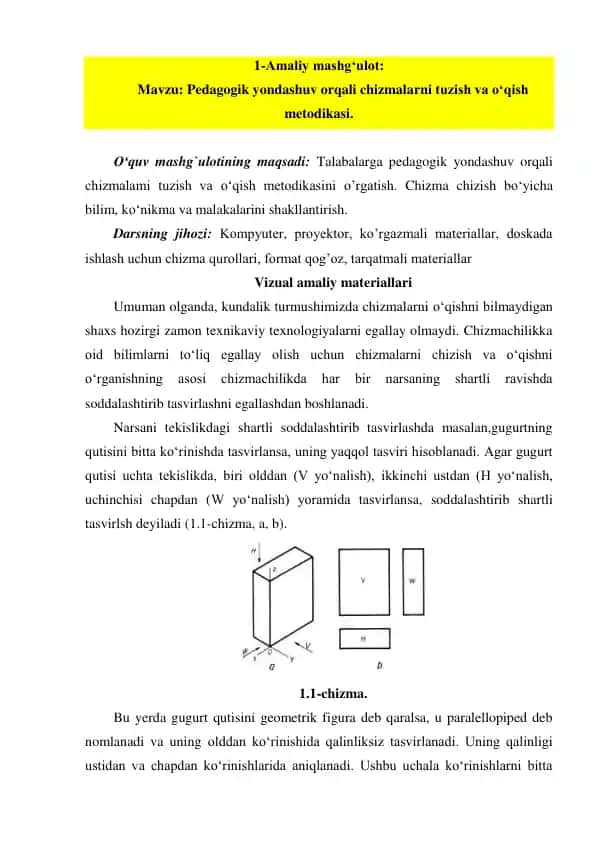Chizmalarni tuzish va o‘qish metodikasi