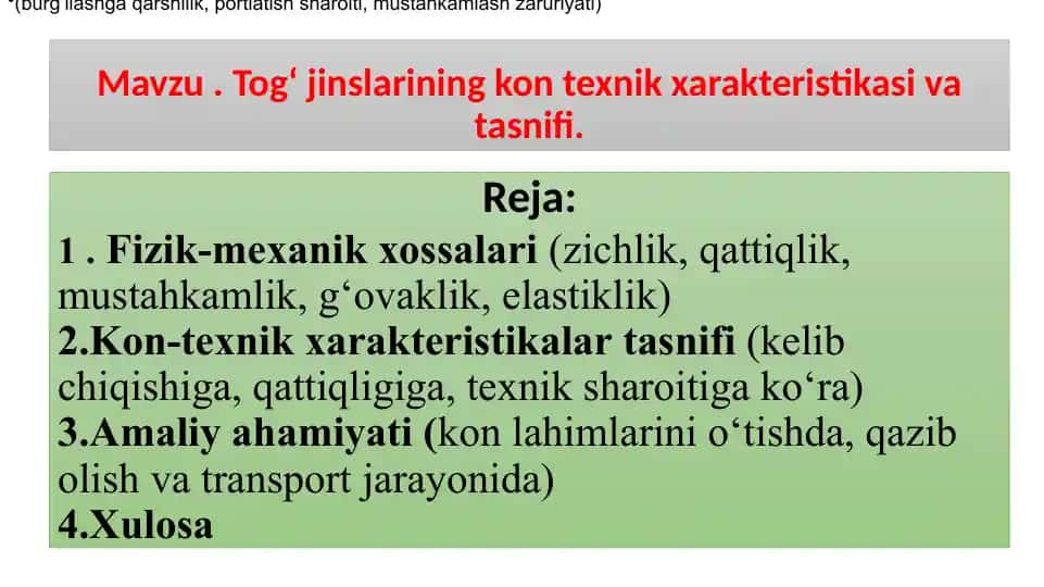 Tog‘jinslarining kontexnik xarakteristikasi va tasnifi