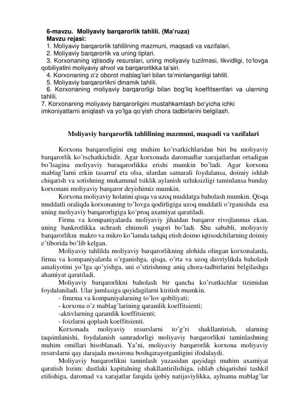 Moliyaviy barqarorlik tahlili