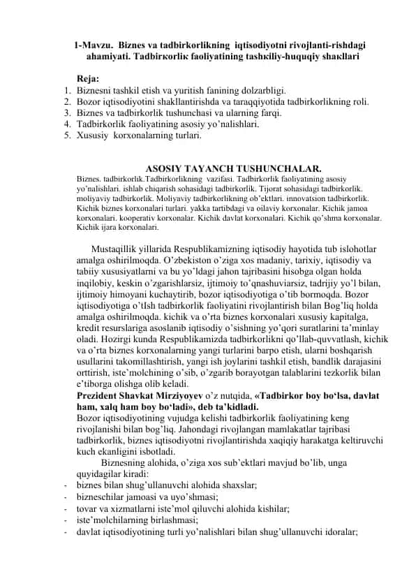 Biznes va Tadbirkorlikning Iqtisodiyotni Rivojlantirishdagi Ahamiyati