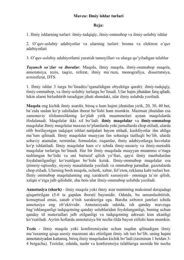Ilmiy ishlar turlari