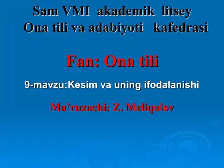 Sam VMI akademik litsey Ona tili va adabiyoti kafedrasi