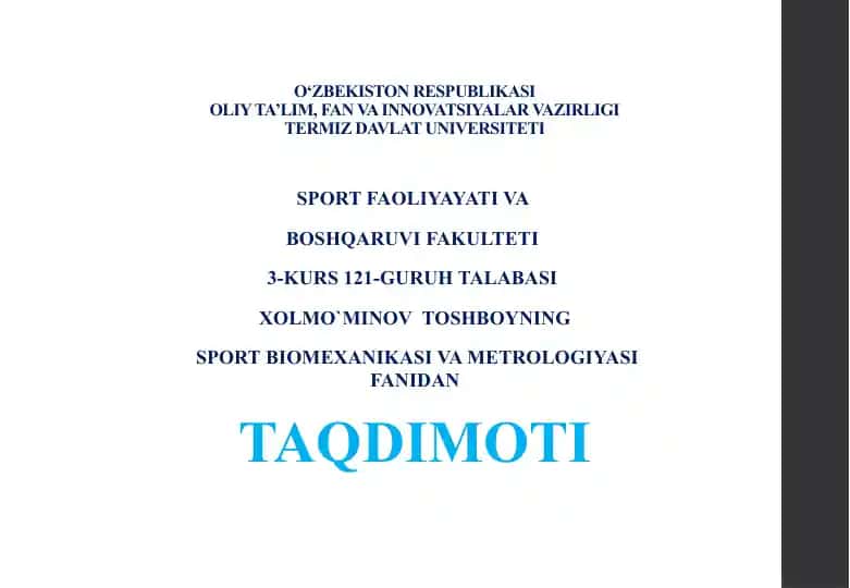 Sport biomexanikasi va metrologiyasi taqdimoti