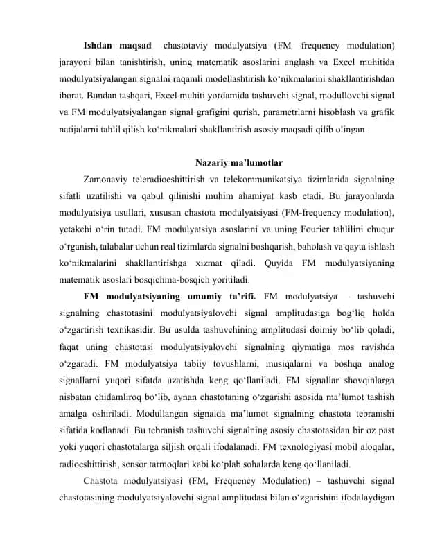 Modulyatsiya va Excel