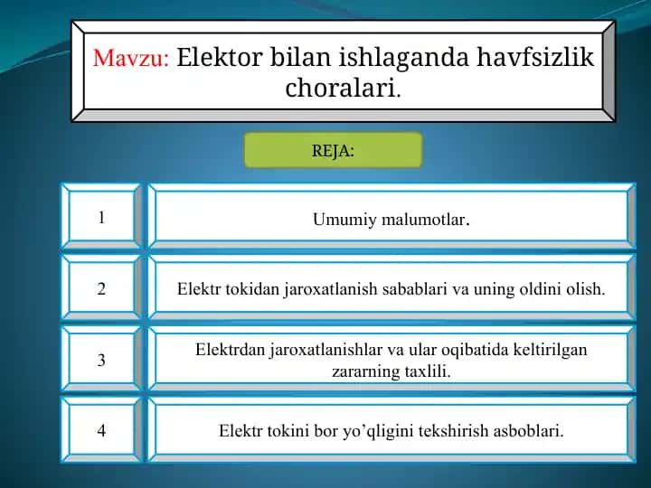 Elektor bilanishlagan da havo fsizlik choralari