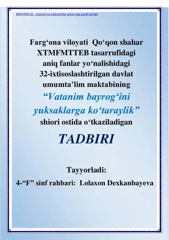 Tadbir "Vatanim bayrog‘ini yuksaklarga ko‘taraylik"