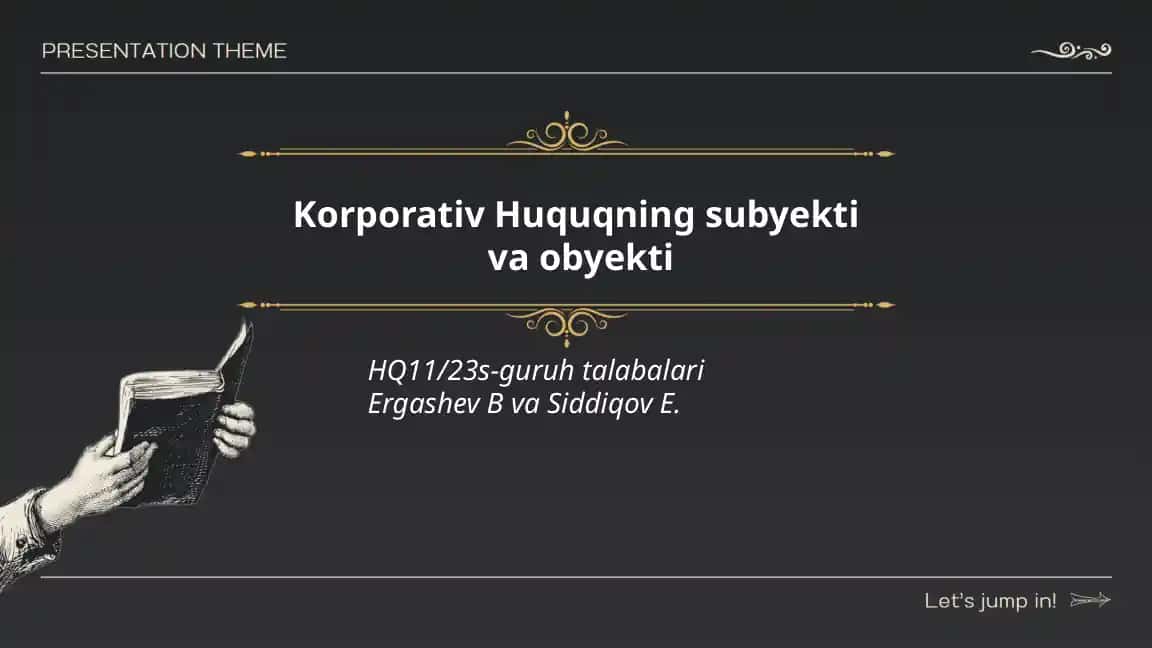 Korporativ Huquqning subyekti va obyekti