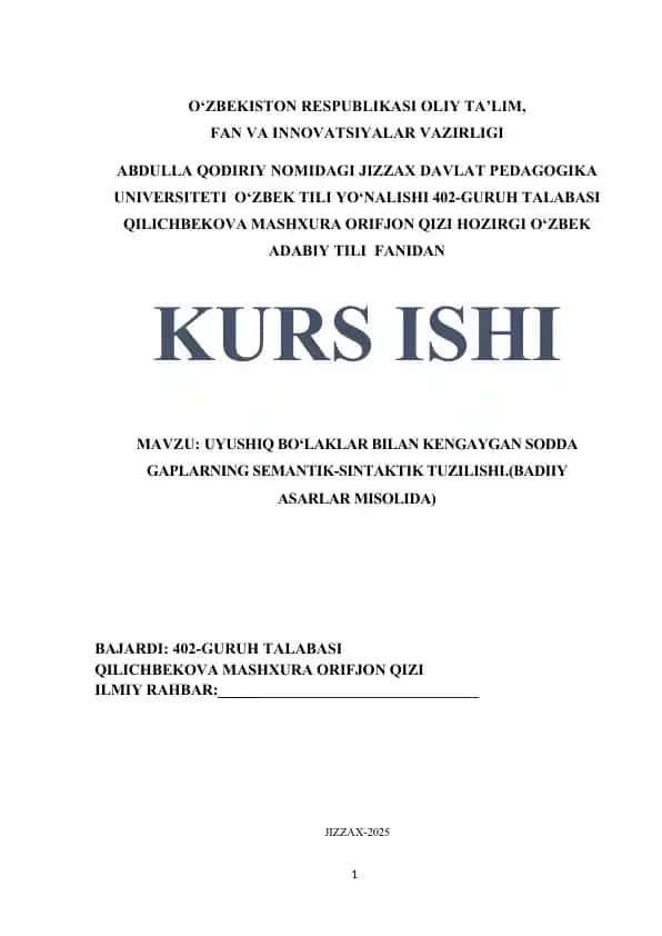UYUSHIQ BO‘LAKLAR BILAN KENGAYGAN SODDA GAPLARNING SEMANTIK-SINTAKTIK TUZILISHI