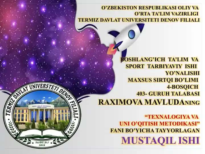 Texnalogiya va uni o‘qitish metodikasi