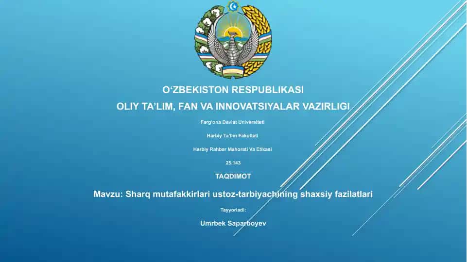 Sharq mutafakkirlari ustoz-tarbiyachining shaxsiy fazilatlari